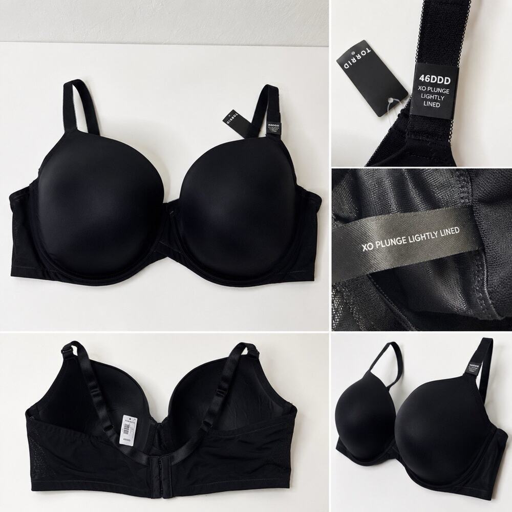 New Torrid 46 DDD XO Plunge Lightly Lined Bra Black Underwire NWT